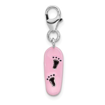 Amore La Vita Sterling Silver Rhodium-plated Pink Enameled Skate Board with Black Enameled Foot Prints Charm with Fancy Lobster Clasp — alternate view