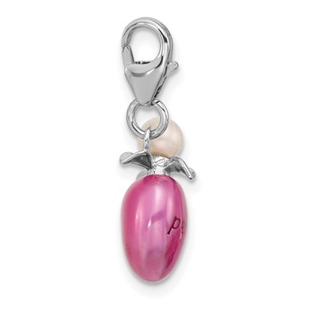 Amore La Vita Sterling Silver Rhodium-plated Magenta Enameled Perfume Bottle and Freshwater Cultured Pearl Charm with Fancy Lobster Clasp — alternate view