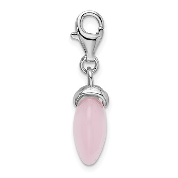 Amore La Vita Sterling Silver Rhodium-plated Polished 3-D Rose Quartz Heart Charm with Fancy Lobster Clasp — alternate view