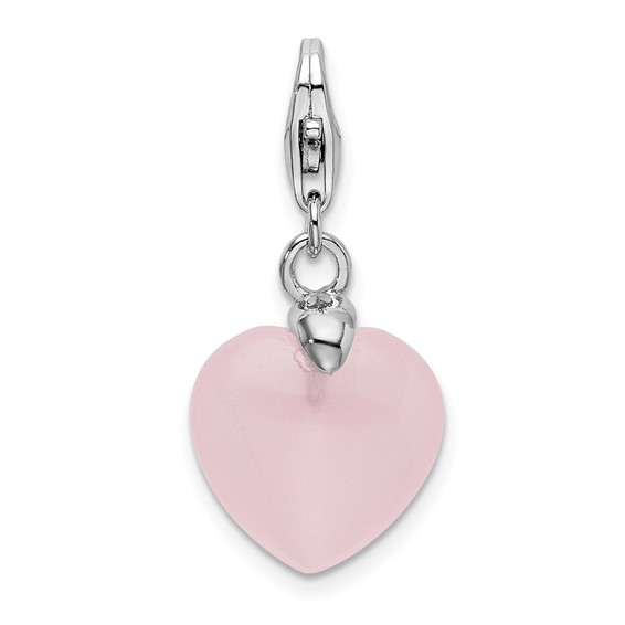 Amore La Vita Sterling Silver Rhodium-plated Polished 3-D Rose Quartz Heart  Charm with Fancy Lobster Clasp - Quality Gold