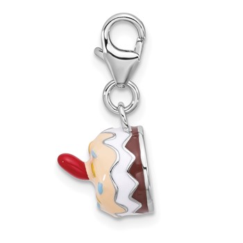 Amore La Vita Sterling Silver Rhodium-plated Multi Color Enameled Cake with Red Enameled Heart Topper Charm with Fancy Lobster Charm — alternate view