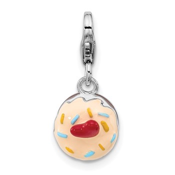 Amore La Vita Sterling Silver Rhodium-plated Multi Color Enameled Cake with Red Enameled Heart Topper Charm with Fancy Lobster Charm