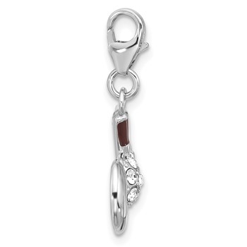 Amore La Vita Sterling Silver Rhodium-plated Brown Enameled GOLF with Golf Club and Ball with White Crystal Charm with Fancy Lobster Clasp — alternate view