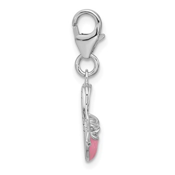Amore La Vita Sterling Silver Rhodium-plated Pink and White Enameled Ballet Shoes Charm with Fancy Lobster — alternate view