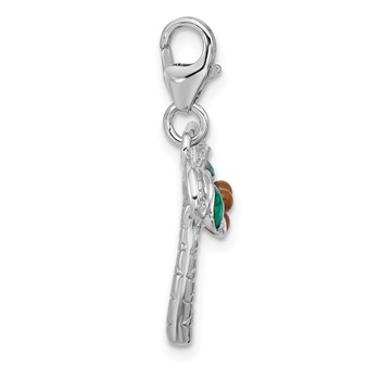 Amore La Vita Sterling Silver Rhodium-plated 3-D Green and Brown Enameled Palm Tree Coconuts Charm with Fancy Lobster Clasp — alternate view