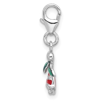 Amore La Vita Sterling Silver Rhodium-plated Red Enameled Christmas Bells with Green Enameled Leaves on Top Charm with Fancy Lobster Clasp — alternate view