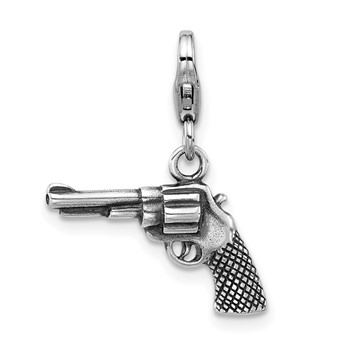 Amore La Vita Sterling Silver Rhodium-plated 3-D Antiqued Pistol Charm with Fancy Lobster Clasp