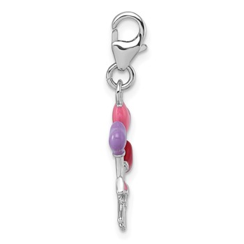 Sterling Silver Amore La Vita Rhodium-plated 3D Pink/Purple/Red Enameled Heart Balloons Charm with Lobster Clasp — alternate view