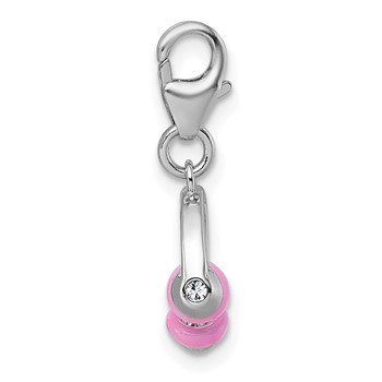 Sterling Silver Amore La Vita Rhodium-plated 3D Pink Enamel and Swarovski Crystal Headphones Charm with Lobster Clasp — alternate view