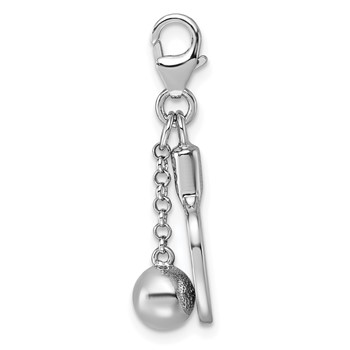 Sterling Silver Amore La Vita Rhodium-plated 3D Textured Ping Pong Paddle and Ball Charm with Lobster Clasp — alternate view