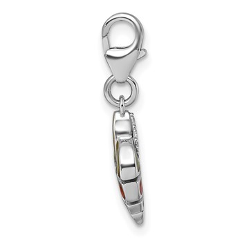 Sterling Silver Amore La Vita Rhodium-plated 3D Green and Orange Enameled with CZ Leaf Charm with Lobster Clasp — alternate view
