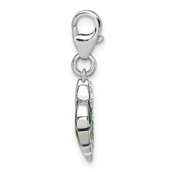 Sterling Silver Amore La Vita Rhodium-plated 3D Green Enameled with CZ Leaf Charm with Lobster Clasp — alternate view