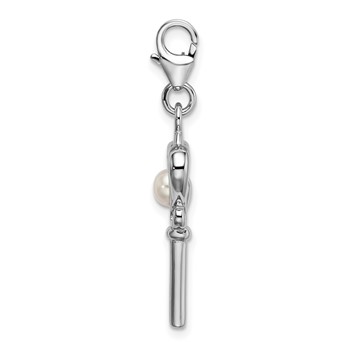 Amore La Vita Sterling Silver Rhodium-plated Polished Freshwater Cultured Pearl Key Charm with Fancy Lobster Clasp — alternate view