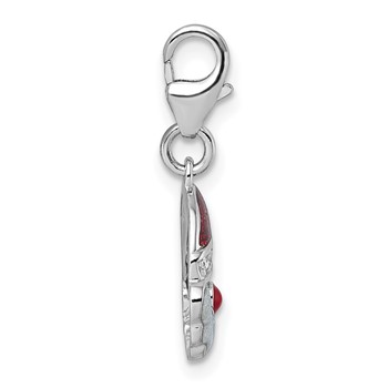 Sterling Silver Amore La Vita Rhodium-plated Red and White Glitter Enameled with CZ Santa Charm with Lobster Clasp — alternate view