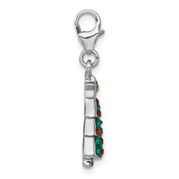 Sterling Silver Amore La Vita Rhodium-plated Polished Green/Red/Yellow Crystal Christmas Tree Charm — alternate view