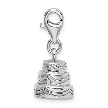 Amore La Vita Sterling Silver Rhodium-plated Polished 3-D Wedding Cake Charm with Fancy Lobster Clasp — alternate view