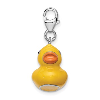 Amore La Vita Sterling Silver Rhodium-plated Polished 3-D Enameled Duck Charm with Fancy Lobster Clasp — alternate view
