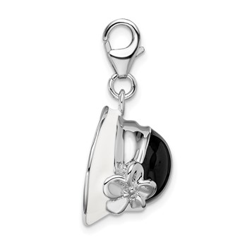 Amore La Vita Sterling Silver Rhodium-plated Polished 3-D Black and White Enameled Hat Charm with Fancy Lobster Clasp — alternate view