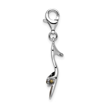 Amore La Vita Sterling Silver Rhodium-plated Polished 3-D Black Enameled and Marcasite Shoe Charm with Fancy Lobster Clasp — alternate view