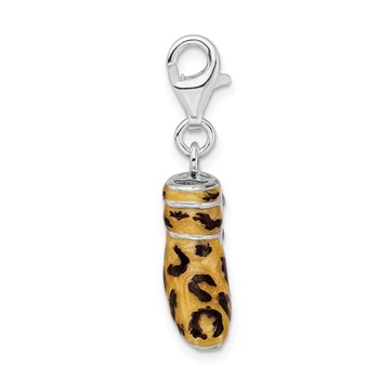 Amore La Vita Sterling Silver Rhodium-plated Polished 3-D CZ Enameled Leopard Print Boot Charm with Fancy Lobster Clasp — alternate view