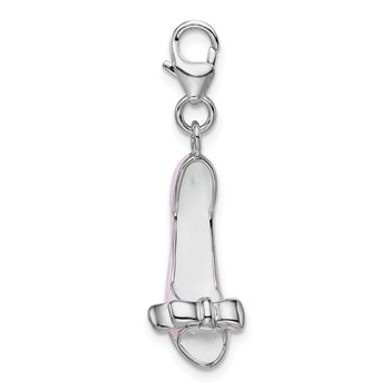 Amore La Vita Sterling Silver Rhodium-plated Polished 3-D Pink Enameled Bow-top High Heel Charm with Fancy Lobster Clasp — alternate view