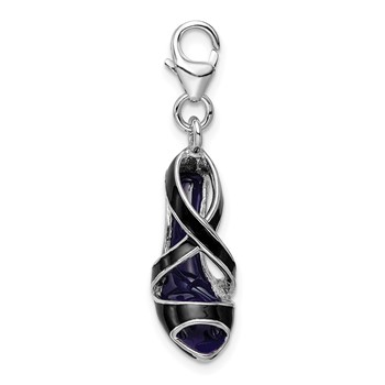 Amore La Vita Sterling Silver Rhodium-plated Polished 3-D Enameled Black High Heel Charm with Fancy Lobster Clasp — alternate view