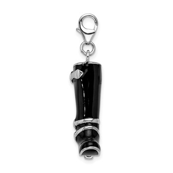 Amore La Vita Sterling Silver Rhodium-plated Polished 3-D Enameled Buckled Black Boot Charm with Fancy Lobster Clasp — alternate view