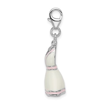 Amore La Vita Sterling Silver Rhodium-plated Polished 3-D Enameled White Pink Trimmed Dress Charm with Fancy Lobster Clasp — alternate view
