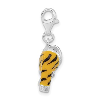 Sterling Silver Polished CZ & Enamel Tiger Jacket w/Lobster Clasp Charm — alternate view