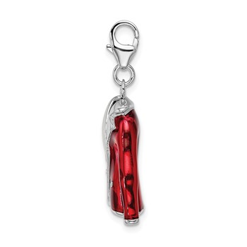 Amore La Vita Sterling Silver Rhodium-plated Polished 3-D Red Enameled Jacket Charm with Fancy Lobster Clasp — alternate view