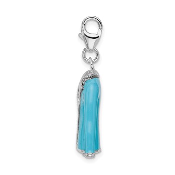Amore La Vita Sterling Silver Rhodium-plated Polished 3-D Blue Enameled Jacket Charm with Fancy Lobster Clasp — alternate view