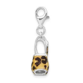 Sterling Silver Polished 3-D CZ Black & Tan Enameled Overalls w/Lobster Clasp Charm — alternate view