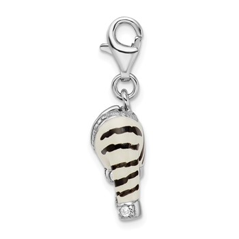 Amore La Vita Sterling Silver Rhodium-plated Polished 3-D CZ Enameled Zebra Jacket Charm with Fancy Lobster Clasp — alternate view