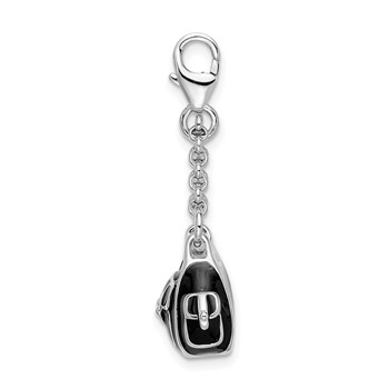Amore La Vita Sterling Silver Rhodium-plated Polished 3-D Black Enameled Handbag Charm with Fancy Lobster Clasp — alternate view