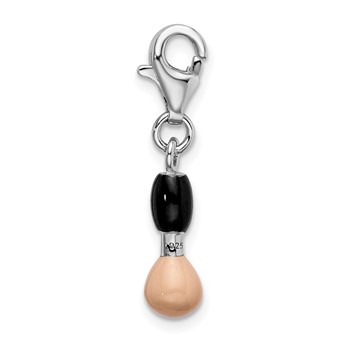 Amore La Vita Sterling Silver Rhodium-plated Polished 3-D Black and Pink Enameled Blush Brush Charm with Fancy Lobster Clasp — alternate view