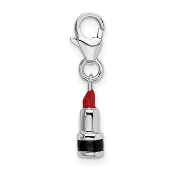 Amore La Vita Sterling Silver Rhodium-plated Polished 3-D Enameled Red Lipstick Charm with Fancy Lobster Clasp — alternate view