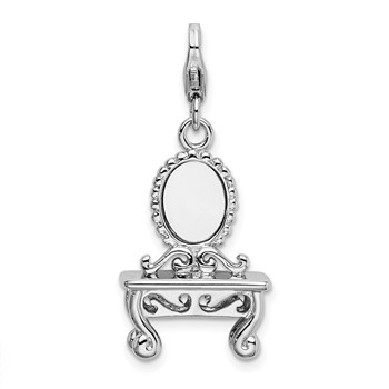 Amore La Vita Sterling Silver Rhodium-plated Polished 3-D Vanity Charm with Fancy Lobster Clasp