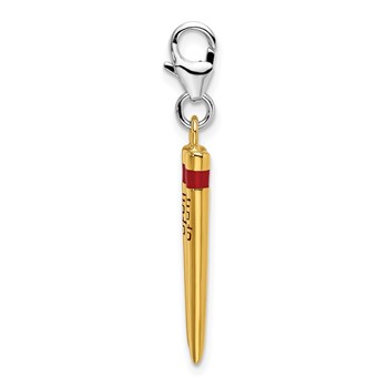 Sterling Silver 3-D Enameled Gold-plated Chopstick w/Lobster Clasp Charm — alternate view