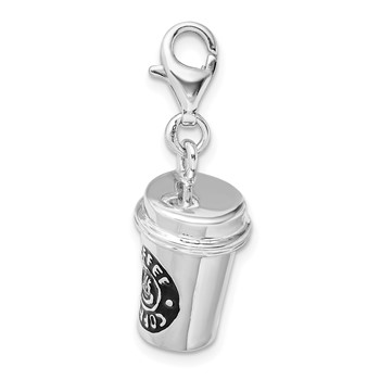 Amore La Vita Sterling Silver Rhodium-plated Polished 3-D Enameled To Go Coffee Cup Charm with Fancy Lobster Clasp — alternate view