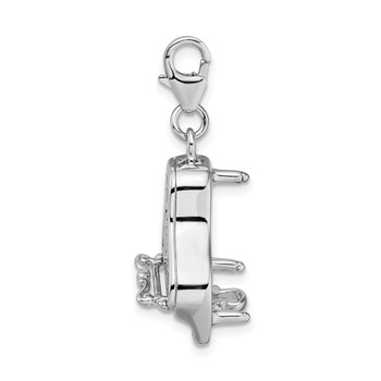 Amore La Vita Sterling Silver Rhodium-plated Polished 3-D Enameled Grand Piano with Heart Scroll Charm with Fancy Lobster Clasp — alternate view