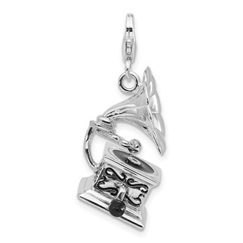 Sterling Silver Polished 3-D Enameled Phonograph w/Lobster Clasp Charm — alternate view