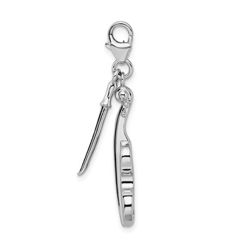 Amore La Vita Sterling Silver Rhodium-plated Polished 3-D Violin with Antiqued Bow Charm with Fancy Lobster Clasp — alternate view