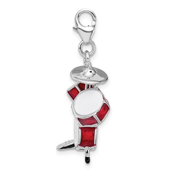Amore La Vita Sterling Silver Rhodium-plated Polished 3-D Enameled Drum Set Charm with Fancy Lobster Clasp — alternate view