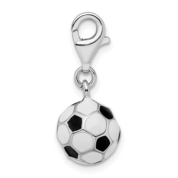 Amore La Vita Sterling Silver Rhodium-plated Polished 3-D Enameled Small Soccer Ball Charm with Fancy Lobster Clasp — alternate view
