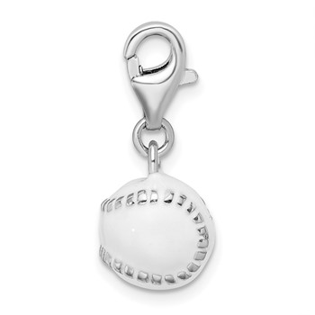Amore La Vita Sterling Silver Rhodium-plated Polished 3-D Polished and Enameled Baseball Charm with Fancy Lobster Clasp — alternate view