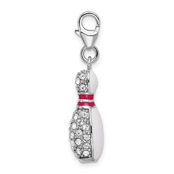 Amore La Vita Sterling Silver Rhodium-plated Polished 3-D Reversible Enameled Bowling Pin Charm with Fancy Lobster Clasp — alternate view