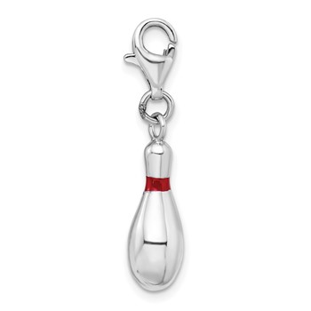 Amore La Vita Sterling Silver Rhodium-plated Polished 3-D Enameled Bowling Pin Charm with Fancy Lobster Clasp — alternate view