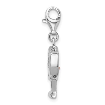 Amore La Vita Sterling Silver Rhodium-plated Polished CZ Enameled Open Champagne Glass Charm with Fancy Lobster Clasp — alternate view