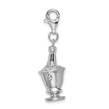 Amore La Vita Sterling Silver Rhodium-plated Polished 3-D CZ Champagne in Ice Bucket Charm with Fancy Lobster Clasp — alternate view