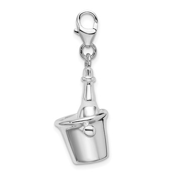 Amore La Vita Sterling Silver Rhodium-plated Polished 3-D Enameled Champagne Bottle in Ice Bucket with Lobster Charm — alternate view